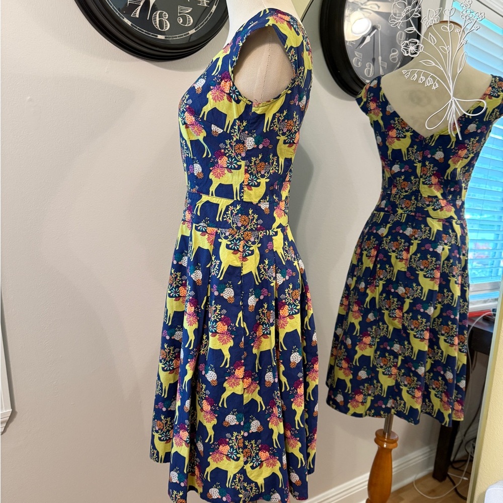Retrolicious Small Deer print dress cotton Like New - Picture 3 of 9
